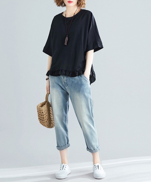 ReRe（リリ）の「フリル裾AラインフレアTシャツ（Tシャツ/カットソー・レディース・ブラック/グリーン/ピンク/ベージュ・FREE）」の13枚目の写真