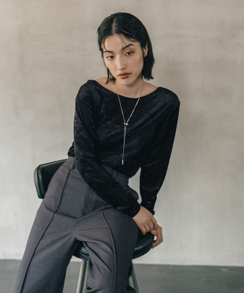 LEPSIM(レプシィム)の「《オフィスライン》シアーベロア2WAY長袖プルオーバー 587915(Tシャツ/カットソー・レディース・ブルー/ブラック/アイボリー・FREE)」の7枚目の写真