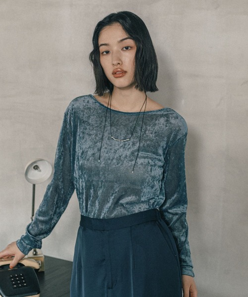 LEPSIM(レプシィム)の「《オフィスライン》シアーベロア2WAY長袖プルオーバー 587915(Tシャツ/カットソー・レディース・ブルー/ブラック/アイボリー・FREE)」の14枚目の写真