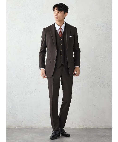 Perfect Suit FActory（パーフェクトスーツファクトリー）の「TRANS CONTINENTS　クラシカル布帛ニットジレ　ブラウン/グレー/グレー/ネイビー（ベスト・メンズ・チャコールグレー/ネイビー/ダークブラウン/ライトグレー・L/LL/M）」の21枚目の写真