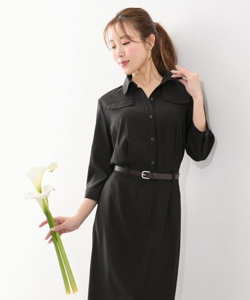 Nissen glamor(ニッセングラマー)の「【大きい胸専用】着やせを叶えるサファリ七分袖ワンピース(ベルト付)(ポケット付)(ワンピース・レディース・モカ/ブラック・M/L/LL)」の21枚目の写真