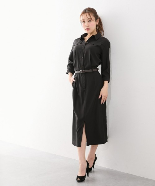 Nissen glamor(ニッセングラマー)の「【大きい胸専用】着やせを叶えるサファリ七分袖ワンピース(ベルト付)(ポケット付)(ワンピース・レディース・モカ/ブラック・M/L/LL)」の22枚目の写真