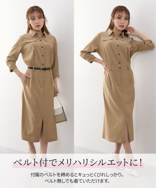 Nissen glamor(ニッセングラマー)の「【大きい胸専用】着やせを叶えるサファリ七分袖ワンピース(ベルト付)(ポケット付)(ワンピース・レディース・モカ/ブラック・M/L/LL)」の12枚目の写真