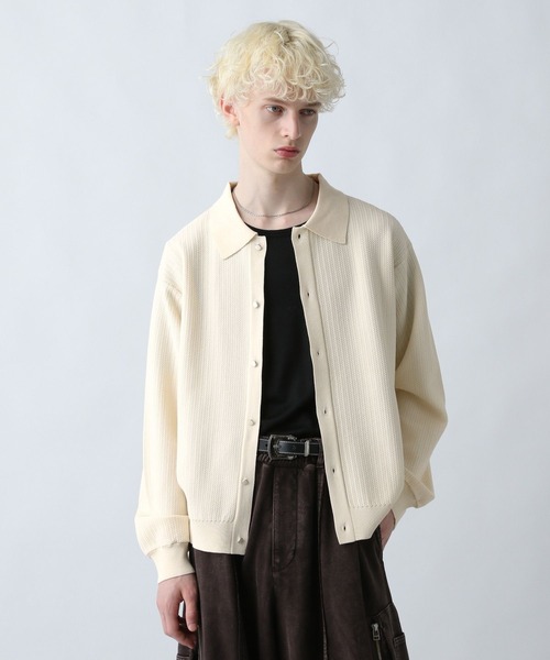 HARE(ハレ)の「パールボタンコンパクトニットシャツ(HARE)(ニット/セーター・メンズ・ブラウン/ホワイト/ブラック・SMALL/MEDIUM)」の1枚目の写真