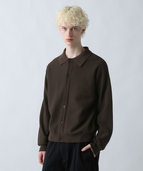 HARE(ハレ)の「パールボタンコンパクトニットシャツ(HARE)(ニット/セーター・メンズ・ブラウン/ホワイト/ブラック・SMALL/MEDIUM)」の3枚目の写真