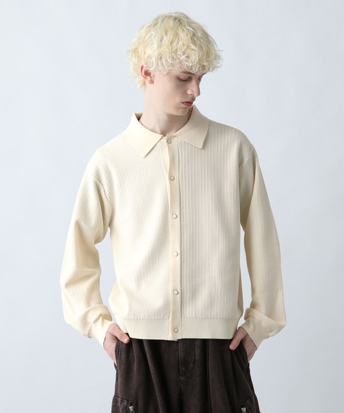 HARE(ハレ)の「パールボタンコンパクトニットシャツ(HARE)(ニット/セーター・メンズ・ブラウン/ホワイト/ブラック・SMALL/MEDIUM)」の10枚目の写真