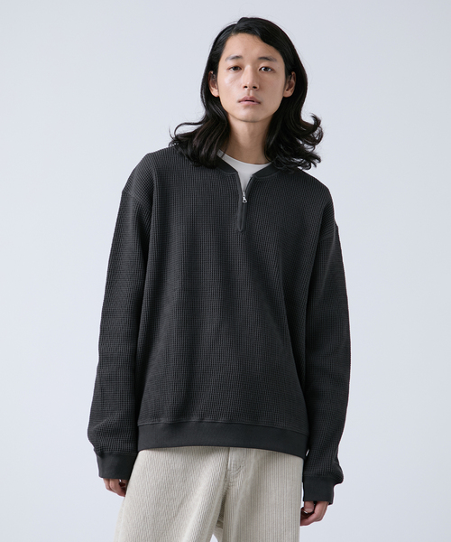 B.C STOCK（ベーセーストック）の「【ANTS & ELEPHANTS】ジップ ワッフルヘンリーネックスウェット（スウェット・メンズ・ホワイト/ライトグレー/グレー・MEDIUM/LARGE）」の2枚目の写真