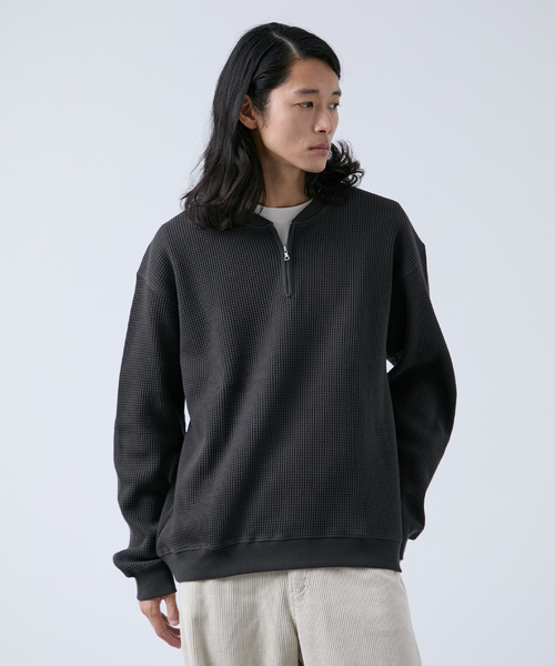 B.C STOCK（ベーセーストック）の「【ANTS & ELEPHANTS】ジップ ワッフルヘンリーネックスウェット（スウェット・メンズ・ホワイト/ライトグレー/グレー・MEDIUM/LARGE）」の5枚目の写真