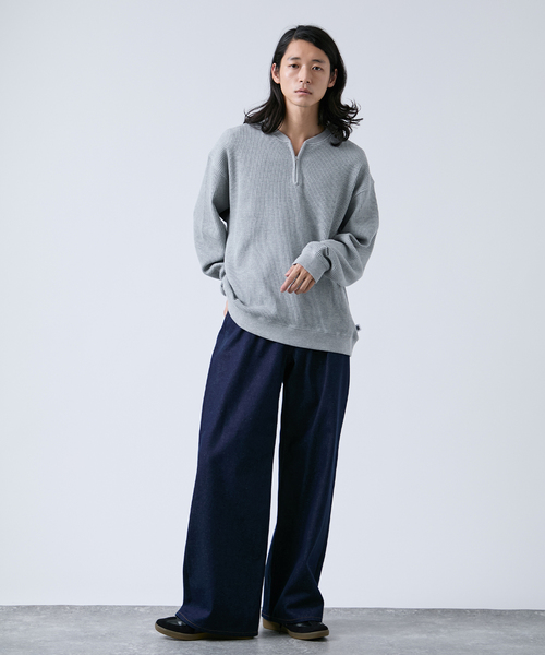 B.C STOCK（ベーセーストック）の「【ANTS & ELEPHANTS】ジップ ワッフルヘンリーネックスウェット（スウェット・メンズ・ホワイト/ライトグレー/グレー・MEDIUM/LARGE）」の8枚目の写真