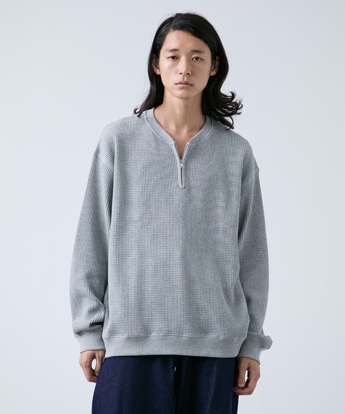 B.C STOCK（ベーセーストック）の「【ANTS & ELEPHANTS】ジップ ワッフルヘンリーネックスウェット（スウェット・メンズ・ホワイト/ライトグレー/グレー・MEDIUM/LARGE）」の12枚目の写真