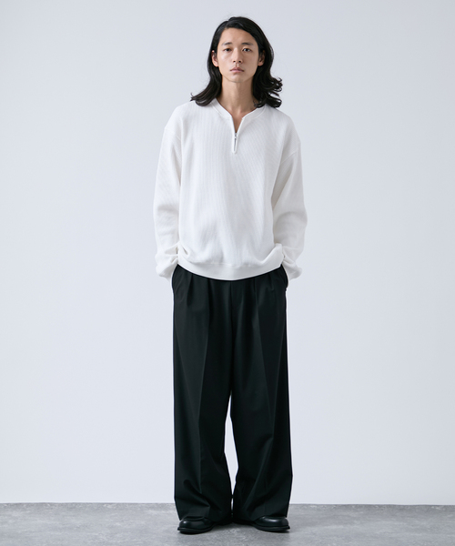 B.C STOCK（ベーセーストック）の「【ANTS & ELEPHANTS】ジップ ワッフルヘンリーネックスウェット（スウェット・メンズ・ホワイト/ライトグレー/グレー・MEDIUM/LARGE）」の9枚目の写真