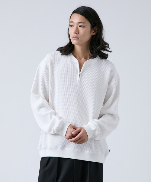 B.C STOCK（ベーセーストック）の「【ANTS & ELEPHANTS】ジップ ワッフルヘンリーネックスウェット（スウェット・メンズ・ホワイト/ライトグレー/グレー・MEDIUM/LARGE）」の13枚目の写真