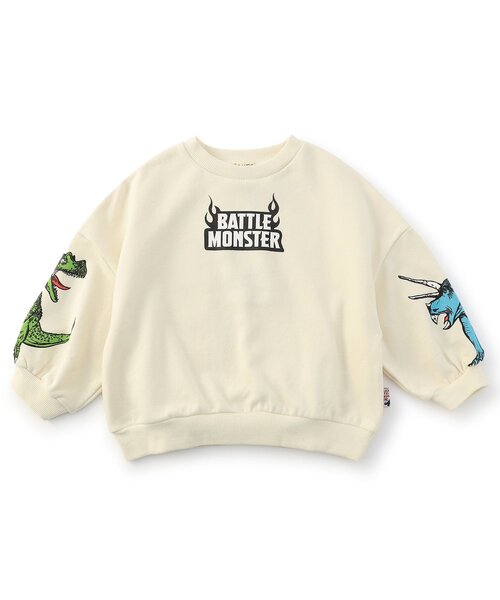 F.O.KIDS(エフオーキッズ)の「【ジュニア対応】VS DINOスリーブプリントトレーナー(スウェット・キッズ・オレンジ/オフホワイト/ブルー・140/130/120/110/100/90/80)」の2枚目の写真