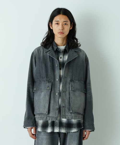 NANO universe（ナノユニバース）の「｢HOTEL PALACE｣ フェードデニムカバーオールジャケット（デニムジャケット・メンズ・グレー/ブルー・L/M）」の2枚目の写真