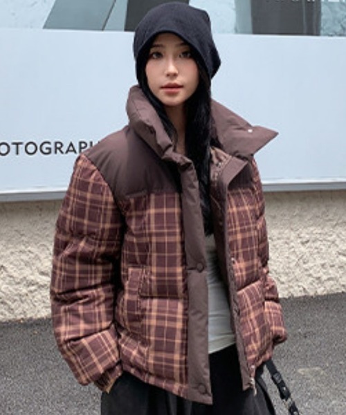 Ritzy(リッツィー)の「柄配色切り替え スタンドカラー エコダウンジャケット(ダウンジャケット/コート・レディース・B/D/E/A/C・M/L)」の1枚目の写真