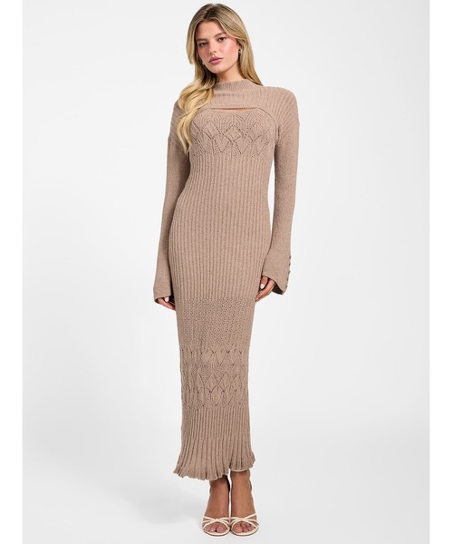 ワンピース a. 小さいサイズ スクエアネックドッキングフレアワンピース 低身長