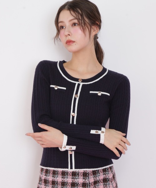 JILL by JILL STUART(ジルバイジルスチュアート)の「◇バイカラーケーブルニット(ニット/セーター・レディース・ブラック/ネイビー/ピンク/ホワイト・FREE)」の4枚目の写真