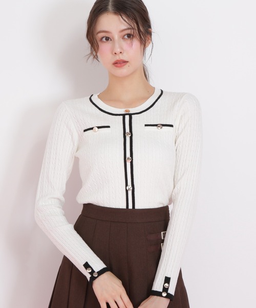 JILL by JILL STUART(ジルバイジルスチュアート)の「◇バイカラーケーブルニット(ニット/セーター・レディース・ブラック/ネイビー/ピンク/ホワイト・FREE)」の2枚目の写真