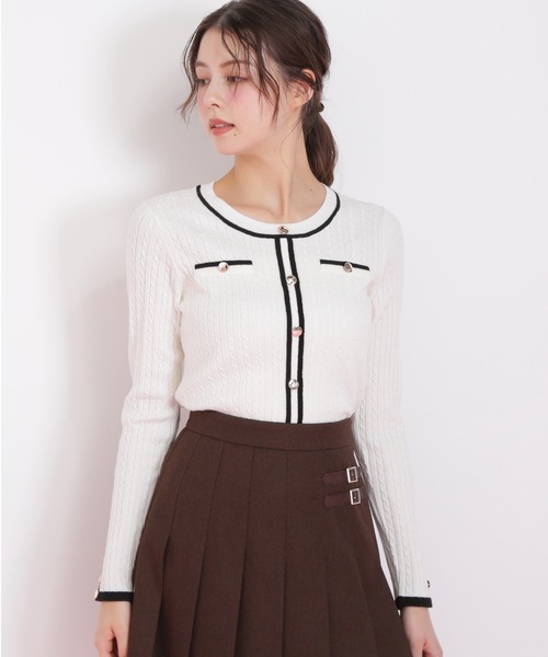 JILL by JILL STUART(ジルバイジルスチュアート)の「◇バイカラーケーブルニット(ニット/セーター・レディース・ブラック/ネイビー/ピンク/ホワイト・FREE)」の5枚目の写真