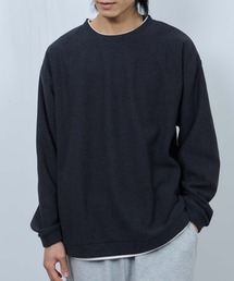 NAVY ハニカム裏起毛 フェイククルーネックトレーナー