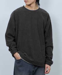 NAVY ハニカム裏起毛 フェイククルーネックトレーナー