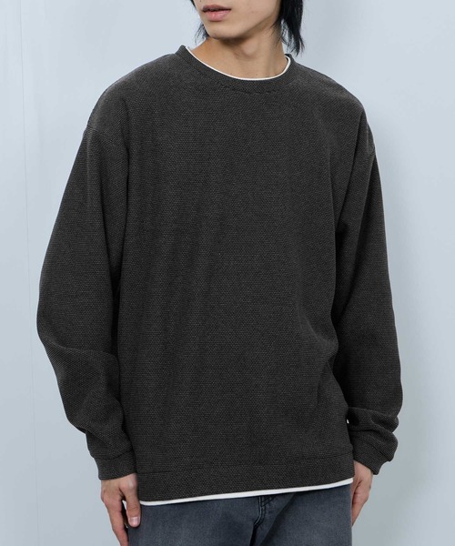 NAVY(ネイビー)の「NAVY ハニカム裏起毛 フェイククルーネックトレーナー(Tシャツ/カットソー・メンズ・ブラック/グレー/ベージュ/ネイビー・XL/L/M/S)」の5枚目の写真