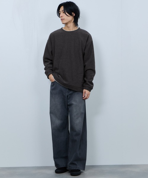 セール】NAVY ハニカム裏起毛 フェイククルーネックトレーナー（T