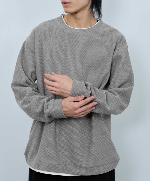 セール】NAVY ハニカム裏起毛 フェイククルーネックトレーナー（T