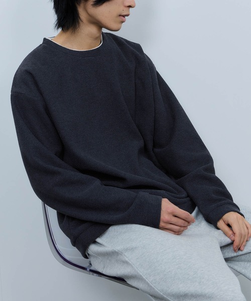 NAVY(ネイビー)の「NAVY ハニカム裏起毛 フェイククルーネックトレーナー(Tシャツ/カットソー・メンズ・ブラック/グレー/ベージュ/ネイビー・XL/L/M/S)」の10枚目の写真