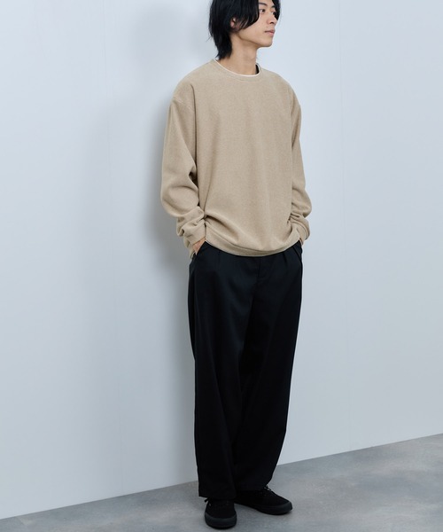 セール】NAVY ハニカム裏起毛 フェイククルーネックトレーナー（T