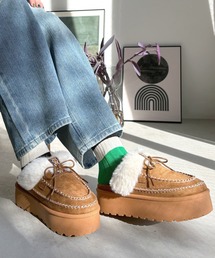 LUGG NAGG（ラグナグ）の「【厚底】ステッチワークスリッパムートン【３E】（スリッポン）」