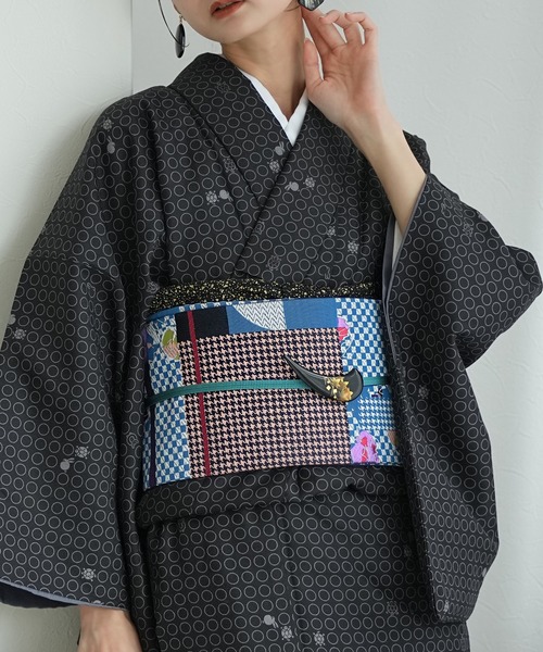 帯単品 小袋帯 ニコアンティーク 蒼幾何ノ華