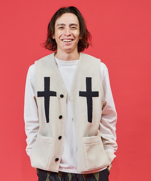 BURLAP OUTFITTER（バーラップアウトフィッター）の「PILE CROSS VEST / パイル クロス ベスト（ベスト・メンズ・ナチュラル/チャコールグレー/ブラック・LARGE/MEDIUM）」の3枚目の写真