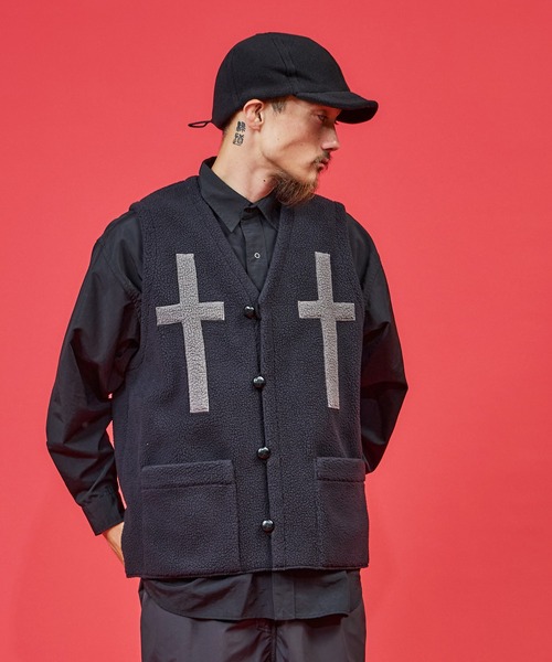 BURLAP OUTFITTER（バーラップアウトフィッター）の「PILE CROSS VEST / パイル クロス ベスト（ベスト・メンズ・ナチュラル/チャコールグレー/ブラック・LARGE/MEDIUM）」の18枚目の写真