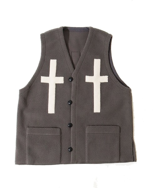BURLAP OUTFITTER（バーラップアウトフィッター）の「PILE CROSS VEST / パイル クロス ベスト（ベスト・メンズ・ナチュラル/チャコールグレー/ブラック・LARGE/MEDIUM）」の4枚目の写真