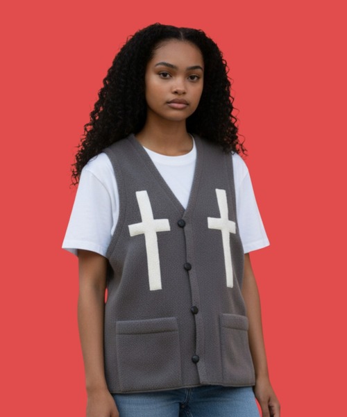 BURLAP OUTFITTER(バーラップアウトフィッター)の「PILE CROSS VEST / パイル クロス ベスト(ベスト・メンズ・ナチュラル/チャコールグレー/ブラック・LARGE/MEDIUM/X-LARGE)」の5枚目の写真