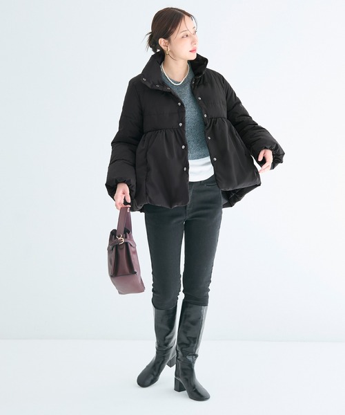 coca(coca)(コカ)の「中綿スタンドカラーフレアブルゾン(ブルゾン・レディース・ブラック/アイボリー・L/M)」の7枚目の写真