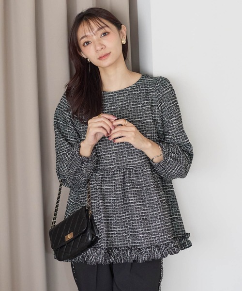 Neige(ネージュ)の「クラシカルリボンツイードトップス【Tシャツ/カットソーランキング2位獲得実績あり】(Tシャツ/カットソー・レディース・ブラック/ベージュ/ピンク・ONE SIZE)」の8枚目の写真