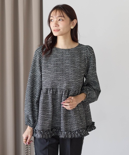 Neige(ネージュ)の「クラシカルリボンツイードトップス【Tシャツ/カットソーランキング2位獲得実績あり】(Tシャツ/カットソー・レディース・ブラック/ベージュ/ピンク・ONE SIZE)」の5枚目の写真