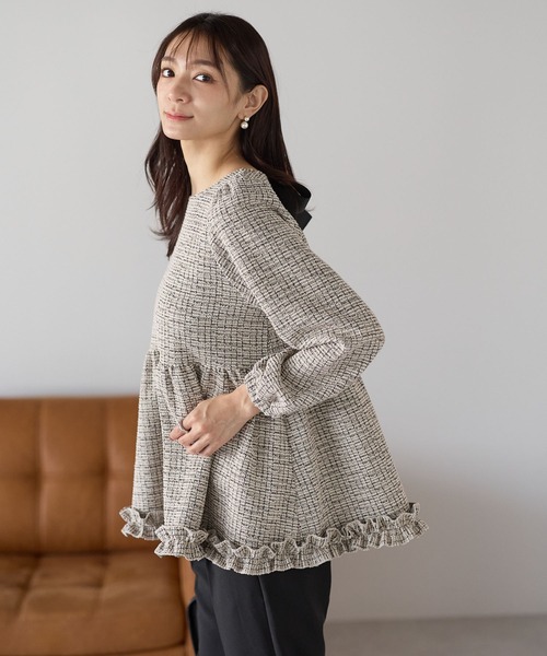 Neige(ネージュ)の「クラシカルリボンツイードトップス【Tシャツ/カットソーランキング2位獲得実績あり】(Tシャツ/カットソー・レディース・ブラック/ベージュ/ピンク・ONE SIZE)」の17枚目の写真