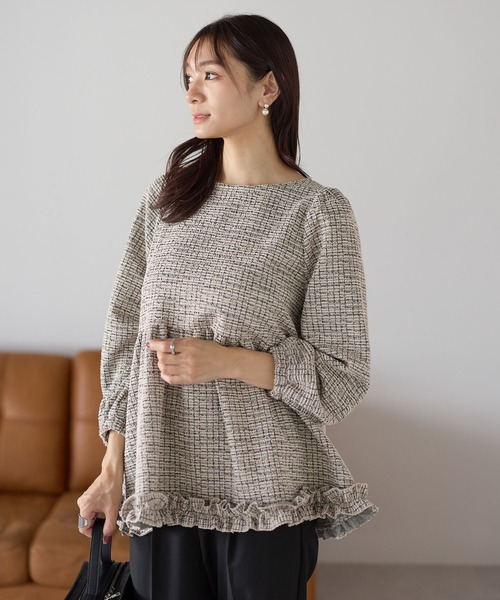 Neige(ネージュ)の「クラシカルリボンツイードトップス【Tシャツ/カットソーランキング2位獲得実績あり】(Tシャツ/カットソー・レディース・ブラック/ベージュ/ピンク・ONE SIZE)」の21枚目の写真