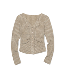 MOAA（モア）の「Shirred Collar Rib Top (BEIGE)（カーディガン/ボレロ）」