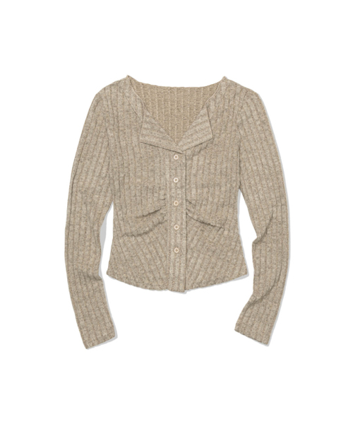 MOAA（モア）の「Shirred Collar Rib Top (BEIGE)（カーディガン/ボレロ・レディース・その他・SMALL/MEDIUM）」の2枚目の写真