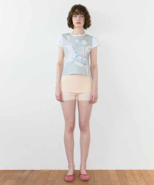 SINOON(シヌーン)の「Color Block Unicorn Puff T-Shirt (Mint)(Tシャツ/カットソー・レディース・ミント・SMALL/MEDIUM)」の2枚目の写真