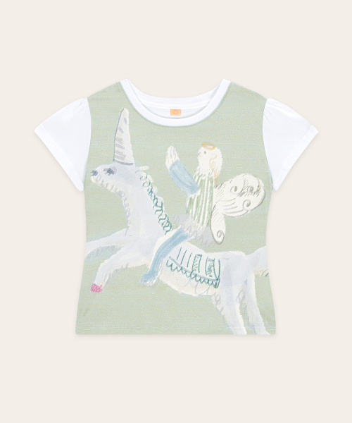 SINOON(シヌーン)の「Color Block Unicorn Puff T-Shirt (Mint)(Tシャツ/カットソー・レディース・ミント・SMALL/MEDIUM)」の4枚目の写真