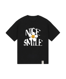 [ユニセックス]ナイススマイルロゴフラワー半袖Tシャツ_ブラック