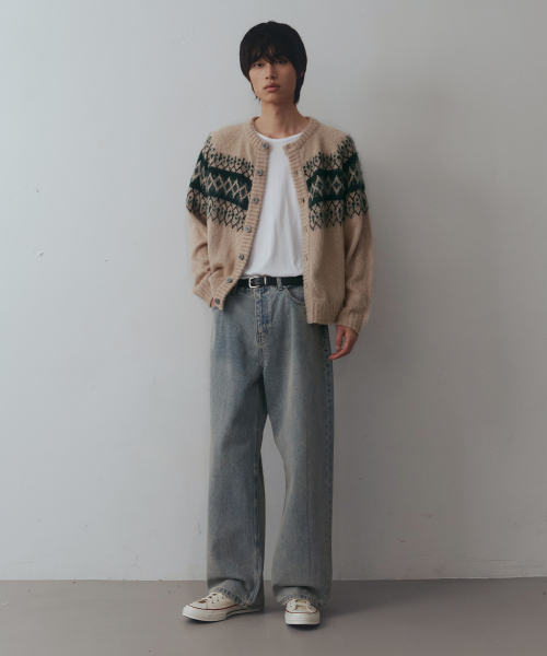 NODU（ノードユー）の「ダイヤヘアリーブラシノルディックカーディガン[ベージュ]（カーディガン/ボレロ・メンズ・その他・LARGE/MEDIUM）」の5枚目の写真
