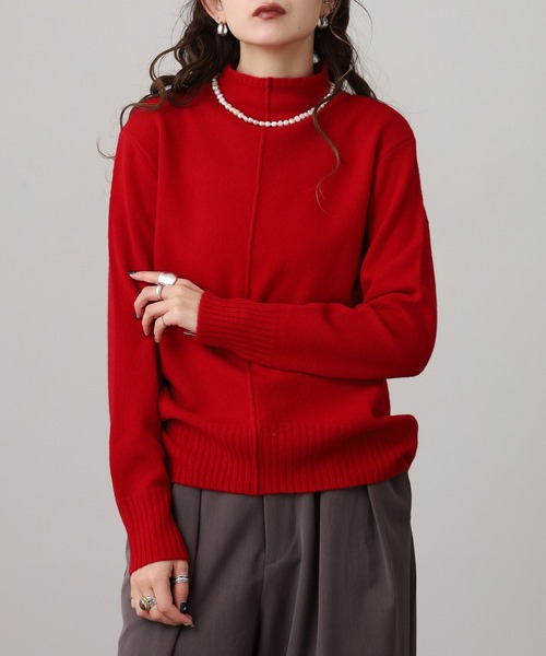 EGLANTINE(エグランティーヌ)の「EGLANTINE ウール100%ピンタックハイネックニット(ニット/セーター・レディース・レッド/モカ/シルバーグレー/ブラック/ブルーグリーン・38)」の2枚目の写真
