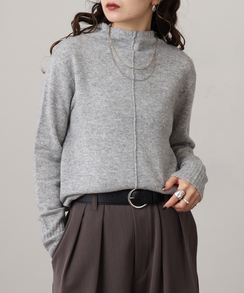 EGLANTINE(エグランティーヌ)の「EGLANTINE ウール100%ピンタックハイネックニット(ニット/セーター・レディース・レッド/モカ/シルバーグレー/ブラック/ブルーグリーン・38)」の1枚目の写真