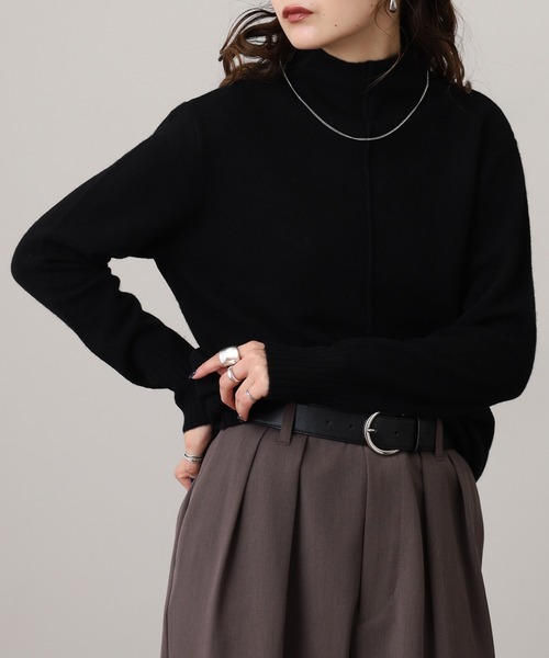 EGLANTINE(エグランティーヌ)の「EGLANTINE ウール100%ピンタックハイネックニット(ニット/セーター・レディース・レッド/モカ/シルバーグレー/ブラック/ブルーグリーン・38)」の3枚目の写真